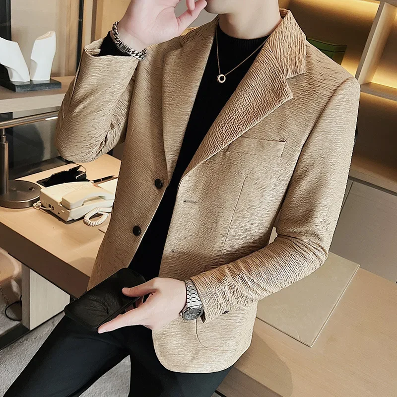 

L7488 Men's striped slim fit suit jacket