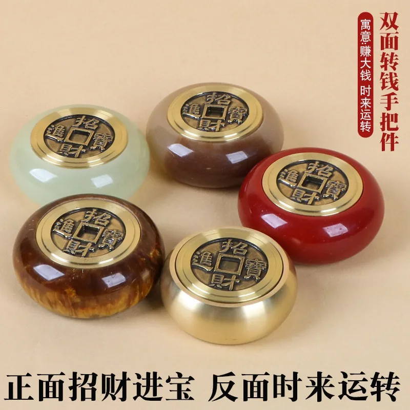 Handlebar double-sided pure copper luminous horn cinnabar play gyro makes money, and time comes and goes to attract wealth