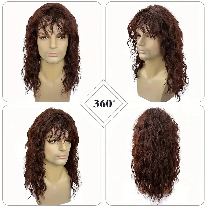 Mens Wig 80s Punk Rock Long Curly Hair New Halloween Dress Up Wig Cover