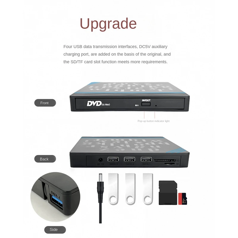 Black CD Driver Player Burner Rewriter With SD Card Reader And USB Ports For Desktop Laptop