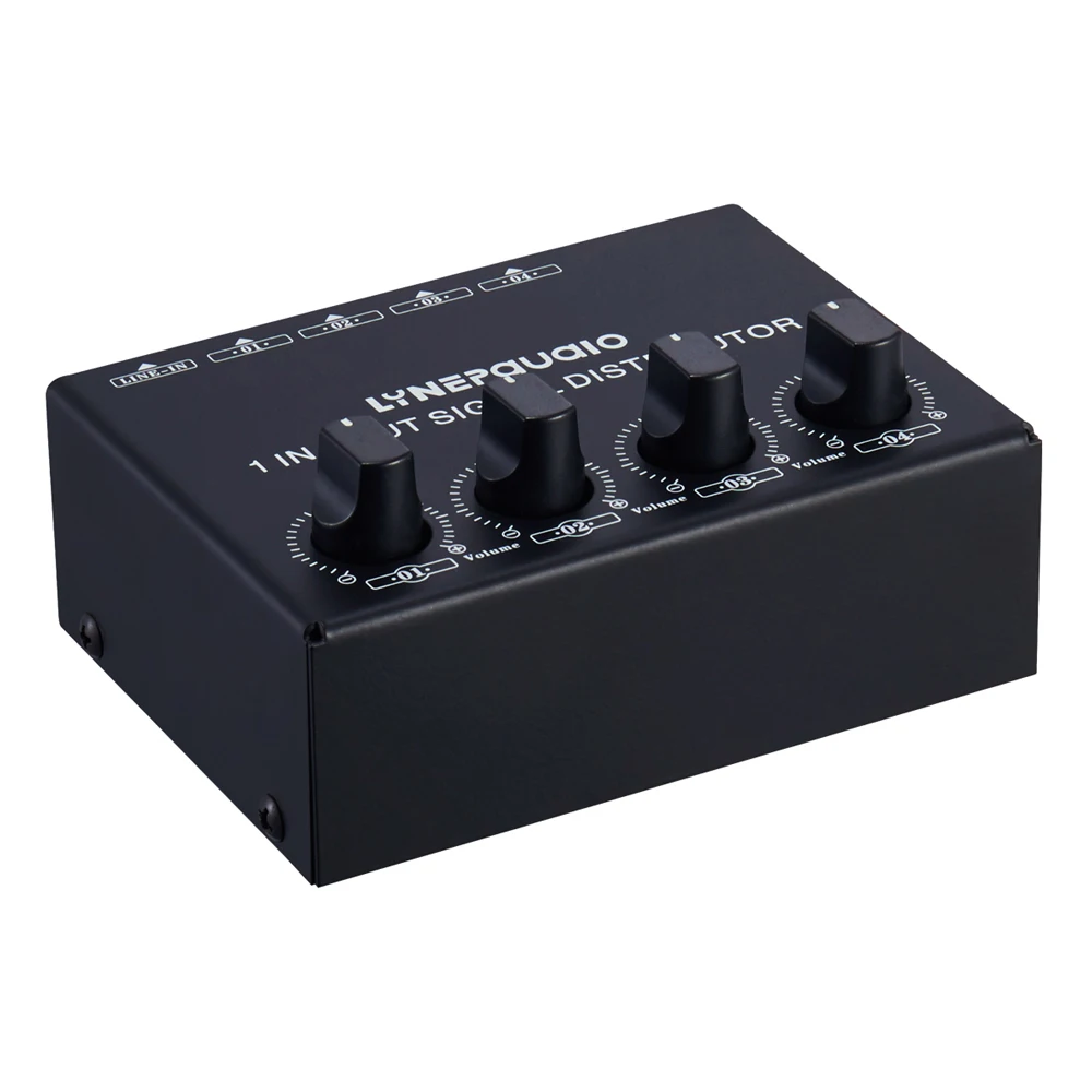 1 in 4 out front-level stereo signal amplifier distributor comparator output independent volume adjustment without loss