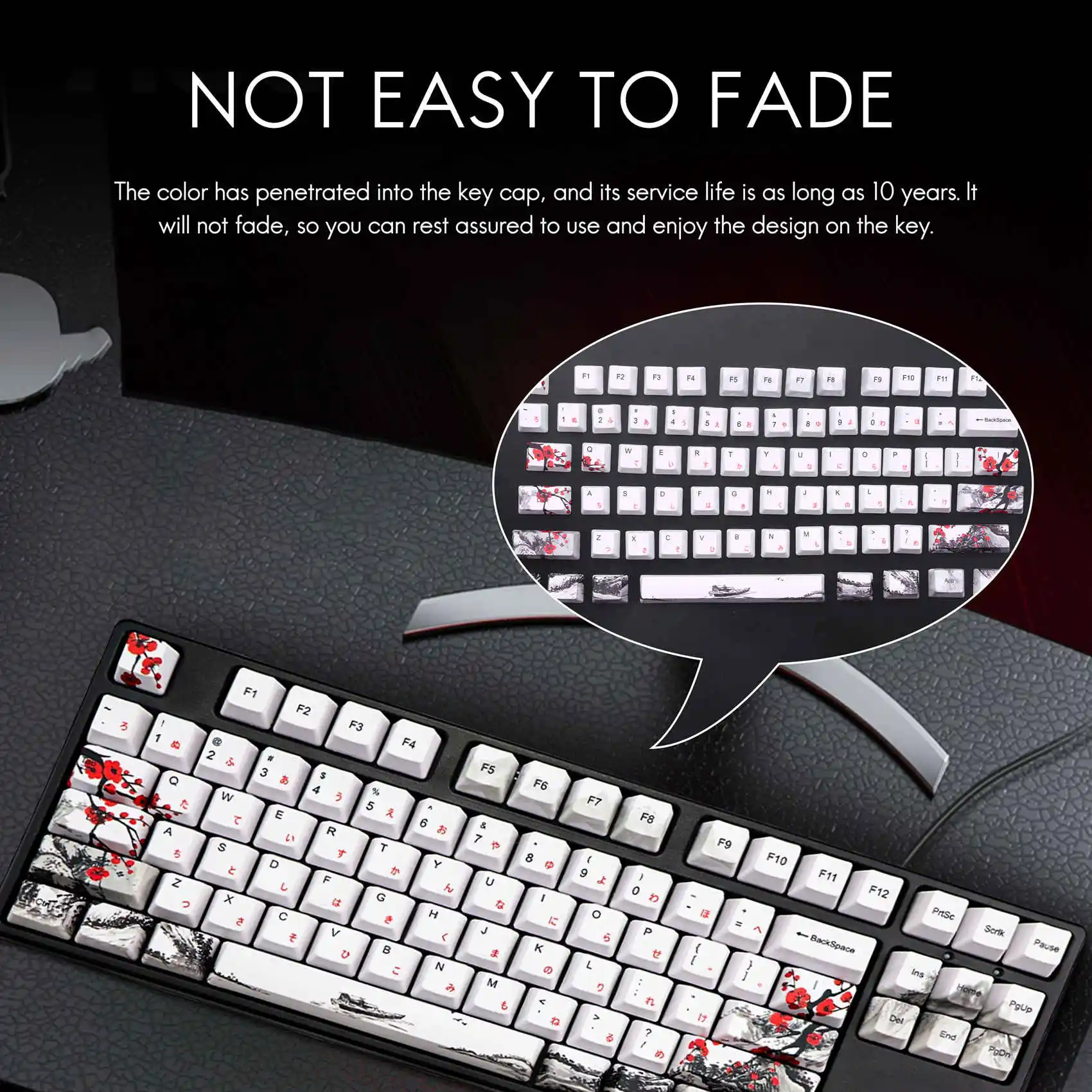 110 teclas PBT Keycap tinte-Sublimación ciruelo flor cereza perfil tapa de llave DIY Teclado mecánico Keycap Set japonés F