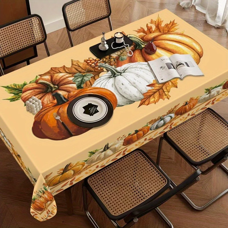 One rural-style pumpkin and corn stalk pattern tablecloth - durable polyester fiber rectangular table coverxzj