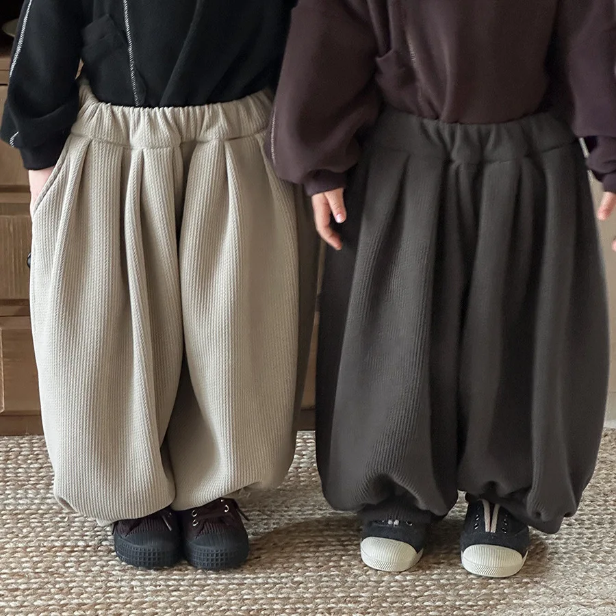 

Kids Clothes Fleece Pants Winter Solid-color Thick and Loose Flared Pants Baby Boys and Girls Winter Outdoor Pants