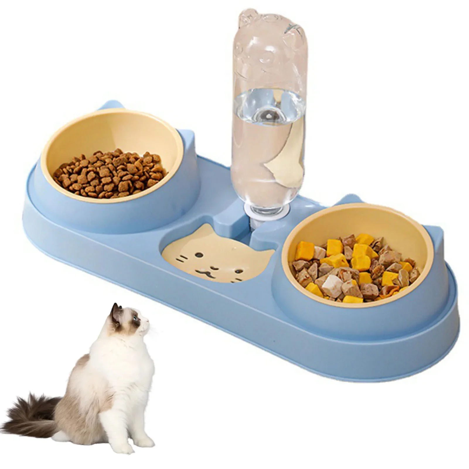 Pet Cat Bowl Automatic Water Feeding Feeder Dog Food Bowl with Water Dispenser Double Bowl Drinking Water Raised Shelf Cat Bowl