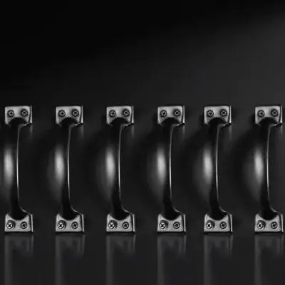 

6 pcs Black Door Handles Iron Bow Drawer Pulls Cabinet Knobs Furniture Hardware For Wardrobe Closet Wine Cabinet Metal