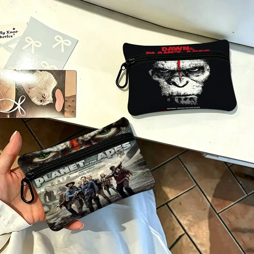 D-Dawn-Of-The-Planet-Of-The-Apes Tense-Post-Apocalyptic Portable Oxford Fabric Mini Wallet Carabiner Design Small Coin Bag - view 4