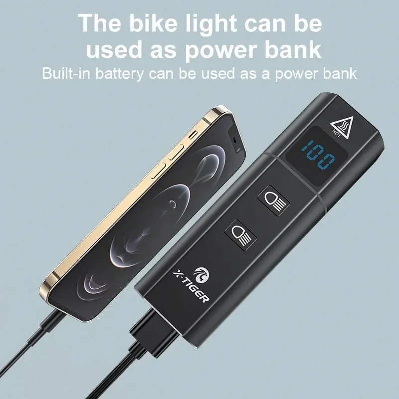 X-TIGER Bike Light USB Rechargeable 5000mAH Battery 1800 Lumens Handlebar Front Lamp Cycling Flashlight Safety Powerful Lights