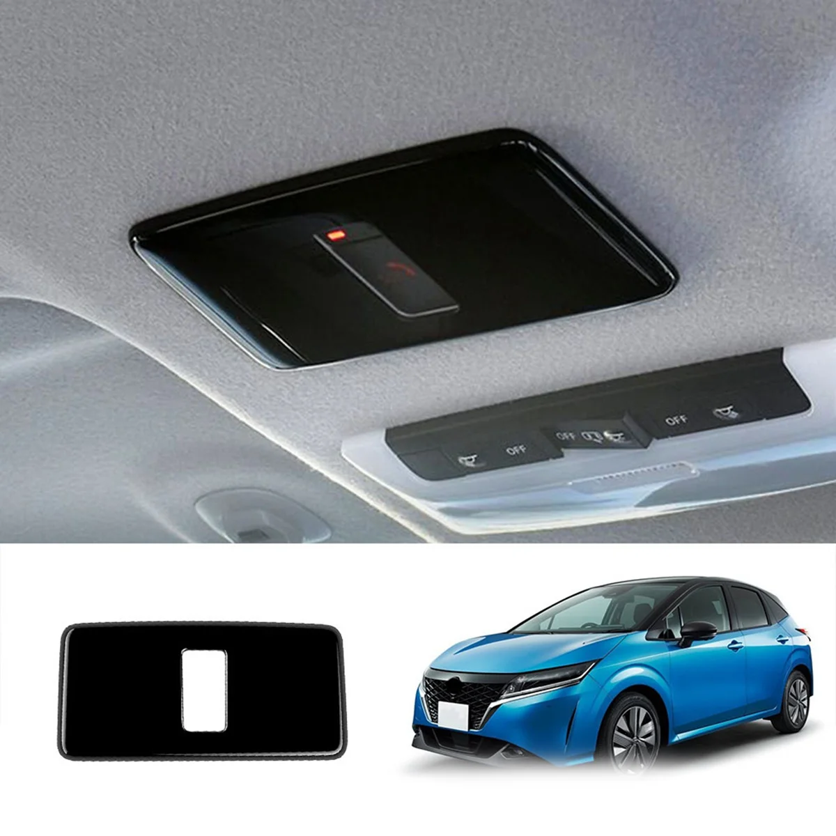 Car Indoor SOS Cover Roof Emergency Button Panel Decorative Frame Trim for Nissan NOTE E13 KICKS 2020-2022 Glossy Black