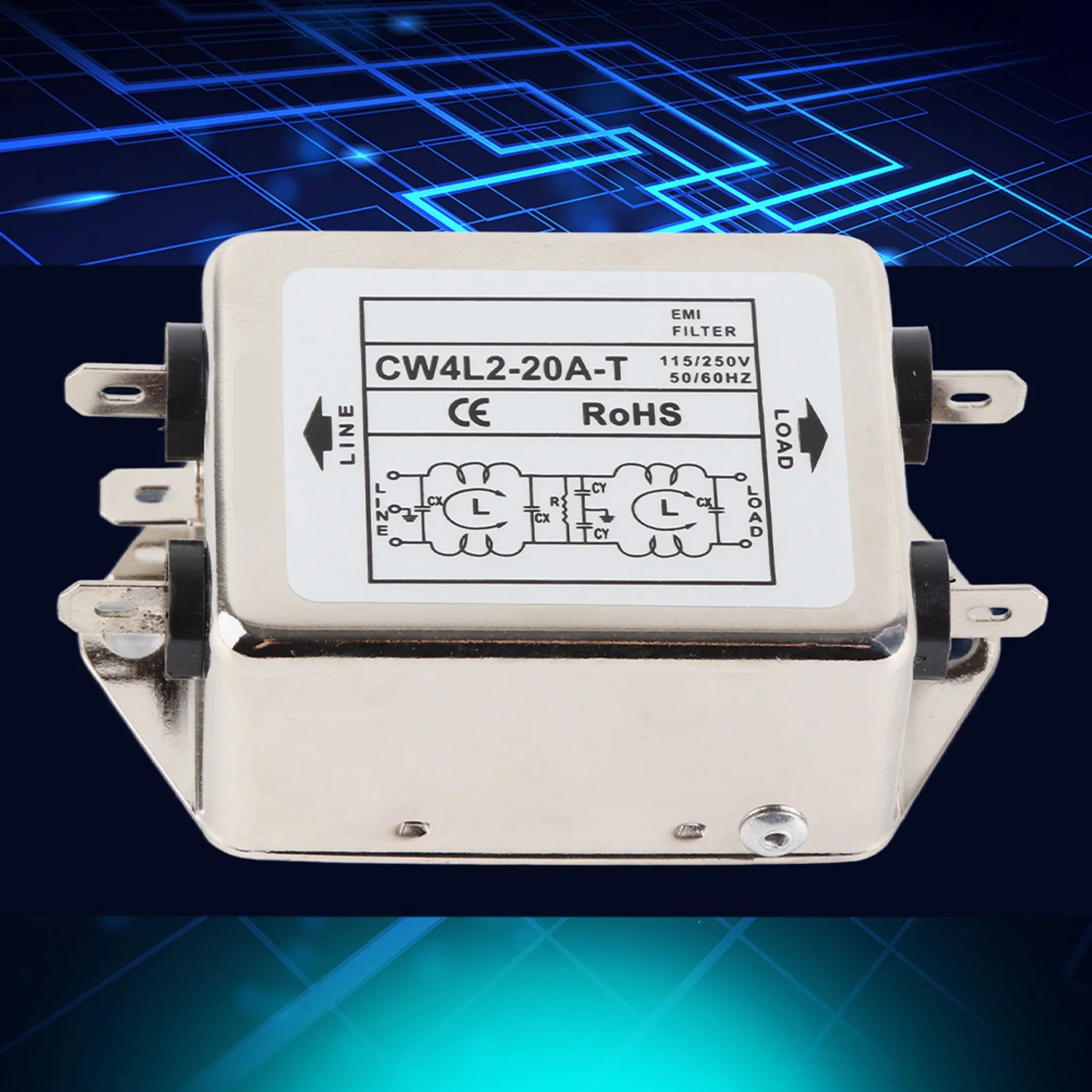 Módulo de Filtro de Alimentación, Terminal de Filtro de Alimentación, Filtro de Cable de Alimentación 115V/250V 20A 50/60Hz CW4L2-20A T, Terminal de Filtro EMI para Línea de Alimentación ﻿