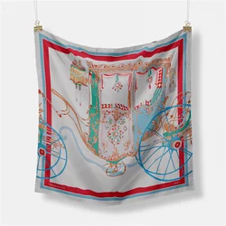 Twill Silk Scarf Woman Carriage Painting Square Scarves Wraps Bandana Small Hijab Silk Foulards Tie Headband Neckerchief 53CM