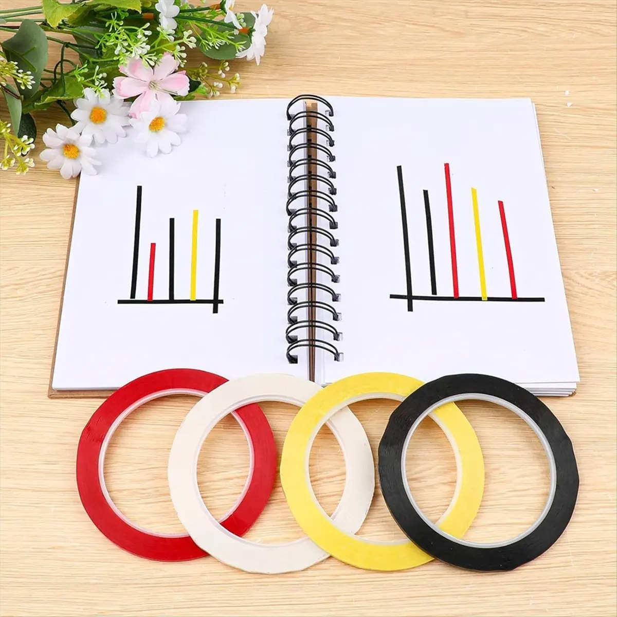 A45I 4 Rolls Dry Erase Board Tape Lines, 1/8in X 216ft Thin Whiteboard Tape, Self Adhesive Chart Line Tape for Whiteboards
