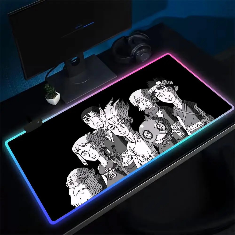 E=MC2 DR.Stone Mouse Pad Anime Gaming Mouse Pad LED Table Pads Backlit Rubber Desktop XXL Mousepad RGB Desk Mats