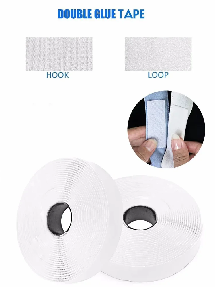 Reusable Nylon Sticker Tapes Extra Strong Self-Adhesive Double Sided Fastener Hook and Loop with Glue for DIY Craft Accessories