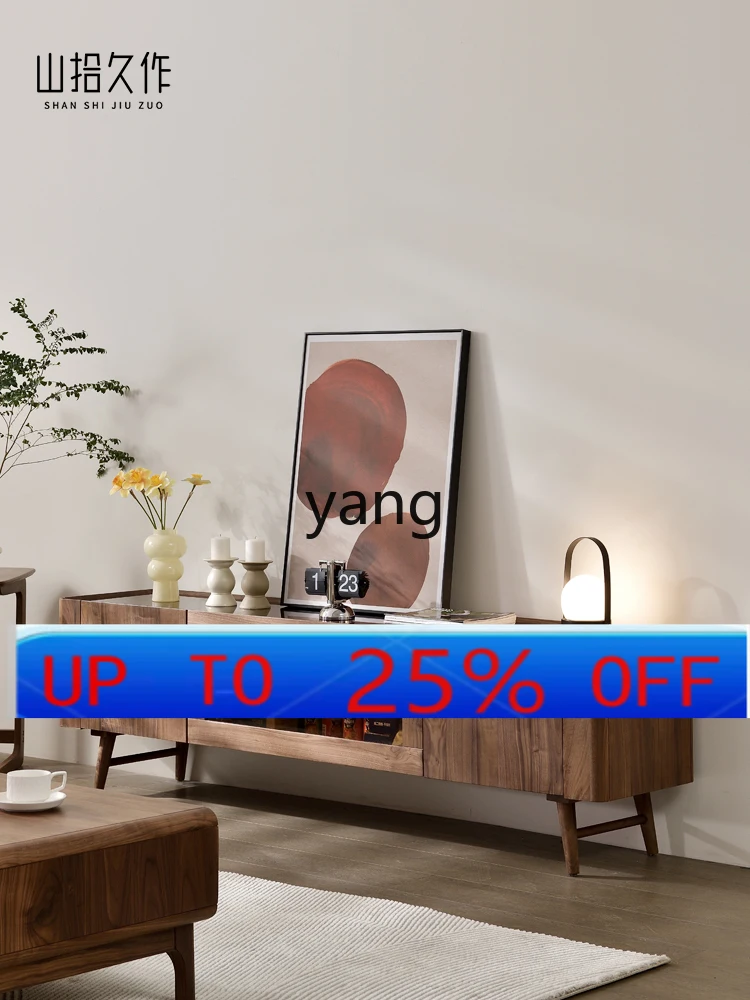 

LMM all solid wood TV cabinet new Chinese living room black walnut simple storage video cabinet