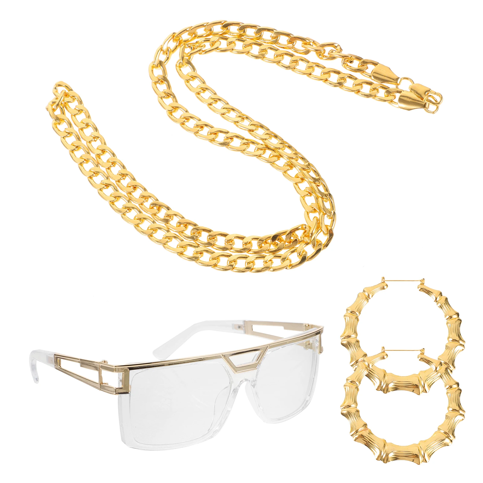 

1 set 1 Set Hip Hop Costume Kit Vintage Jewelry Props Necklace Bracelet Eyeglasses 90S Accessories Women Men Party Supplies 80S