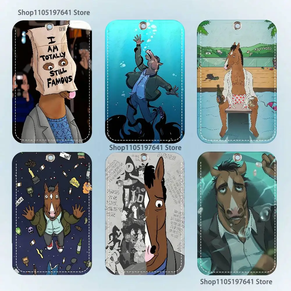 

Cartoon B-BoJack H-Horseman Pattern PU Leather Card Holder Keychain Key Ring Door Lock Access Tags ID Card Case Keychain Card