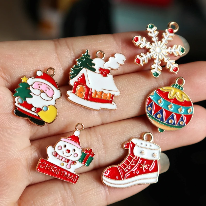 

10pcs Christmas Carnival Metal Pendant Balloon Snowman Santa Claus Alloy Charm DIY Necklace Bracelet Earrings Keychain Accessory