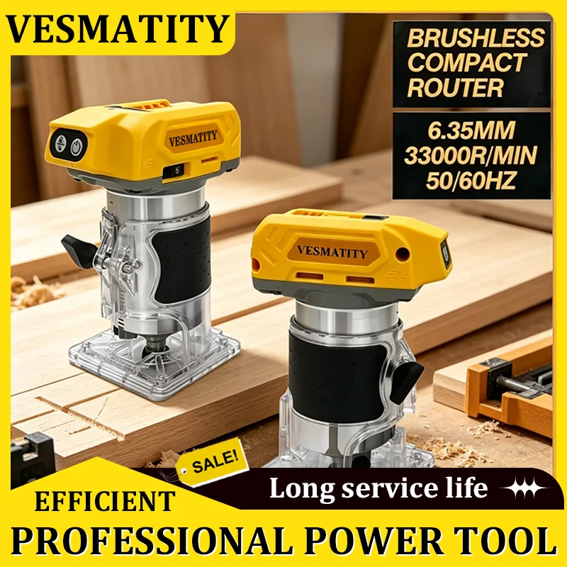 Wood Router Milling Engraving 30000RPM Brushless Cordless Electric Trimmer Woodworking Trimming Machine for 18V Battery