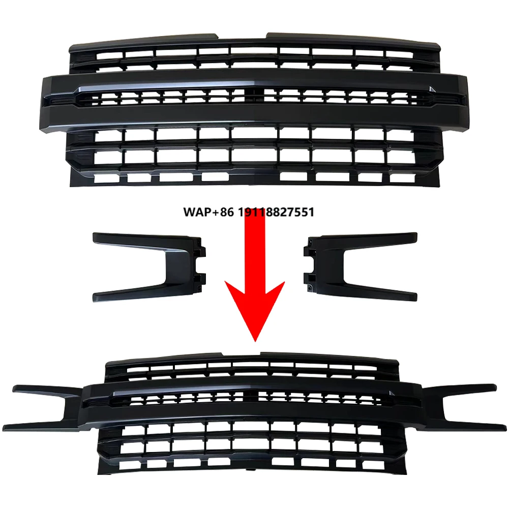 Front Grill Compatible with 2019-2022 Silverado 1500 Bumper Upper Hood Grille Painted Black