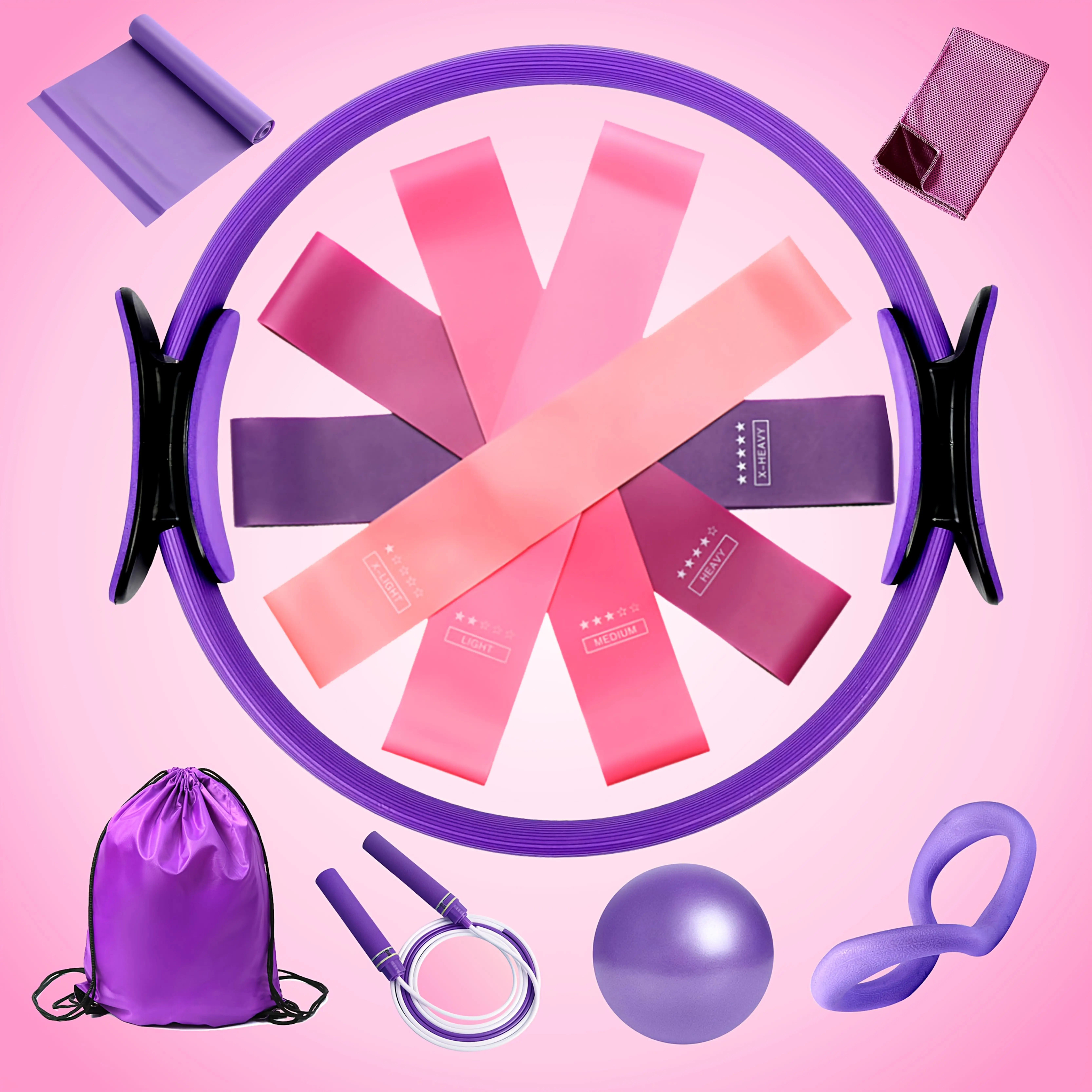 Set da yoga da 12 pezzi per pilates, inclusa palla da yoga, cintura di tensione, anello da yoga e altri attrezzature da yoga, set di accessori per yoga