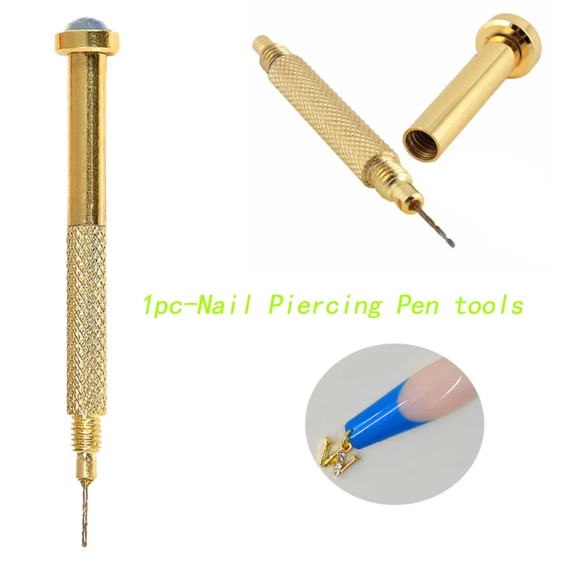 ปากกาเจาะเล็บสแตนเลสแบบพังก์ 1/2 ชิ้น พร้อมตัวล็อคแบบหมุดย้ำ สำหรับเจาะรูเล็บ ตกแต่งเล็บ