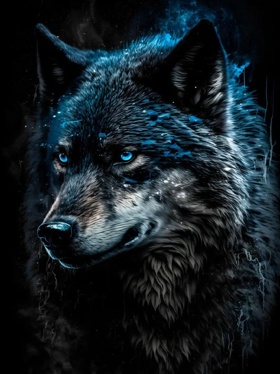 Majestic Black Wolf with Blue Eyes Wall Art Poster  Nature  Travel Collection Home Decor Print