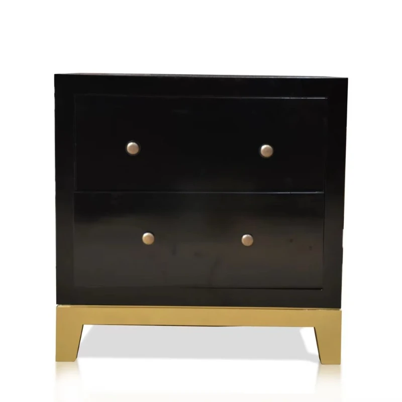 

Modern minimalist black solid wood bedside table with 2 drawers