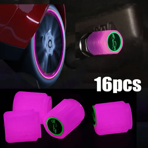 Imagen 1 del producto Tapa de válvula luminosa para neumático de coche, cubierta a prueba de polvo, llanta de neumático Universal para bicicleta y motocicleta, tapas brillantes nocturnas, color rosa y púrpura