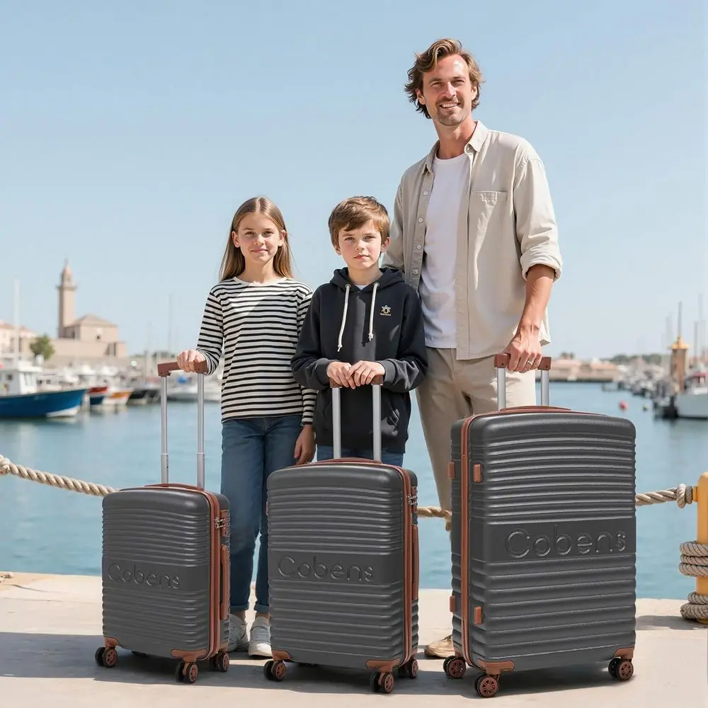 مجموعة أمتعة دوارة مكونة من 3 قطع: حافظات TSA-Lock Hardshell ABS، مقاومة للماء، أزرق داكن، 20، 24، 28