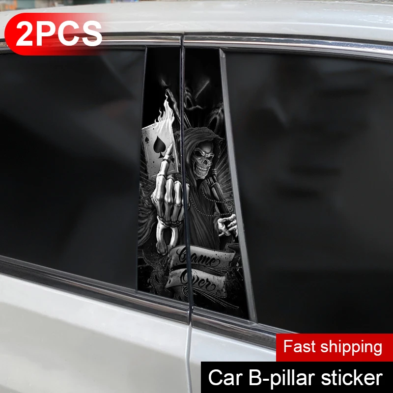 2pcs Horror Skull Car Sticker Car B-Pillar Vinyl Decals DIY Car Doors Pillar Decals Waterproof Sunscreen Vinyl Sticker