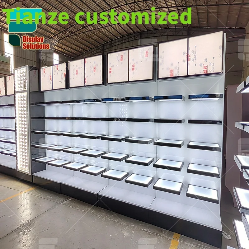 (customized)customization tiered display smoke shop display cases Dispensary Glass Cabinet stand with LED lighting