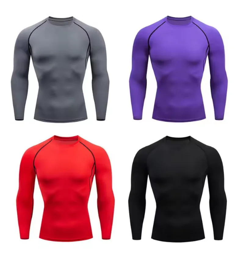 Men's Compression Shirt Men Rashgard Fitness Long Sleeve Running Shirt Man Gym Under T Shirt Football Jersey Sportswear Tights