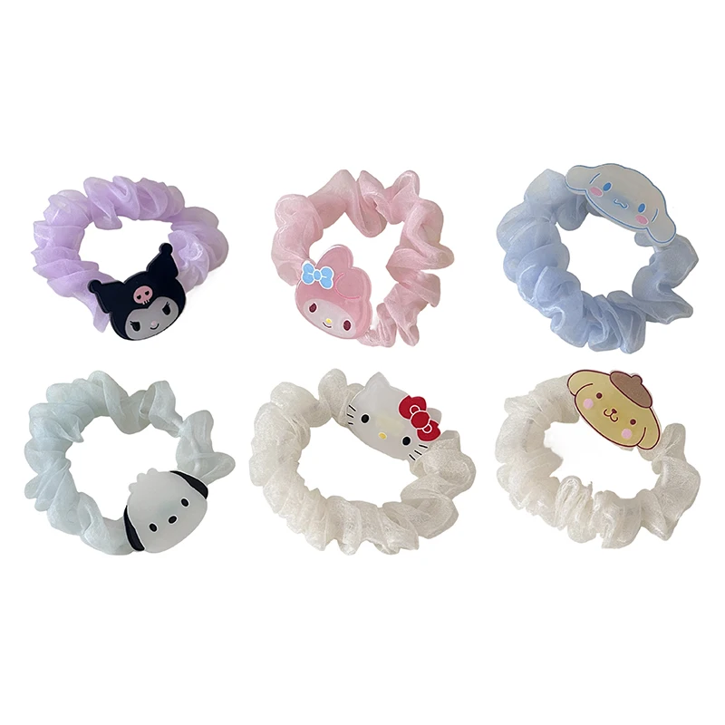 Leuke Cartoon Haar Scrunchie Kawaii Kuromi Hello Kitty Mijn Melodie Cinnamoroll Haarstropdas Voor Meisjes Haartouw Haaraccessoires