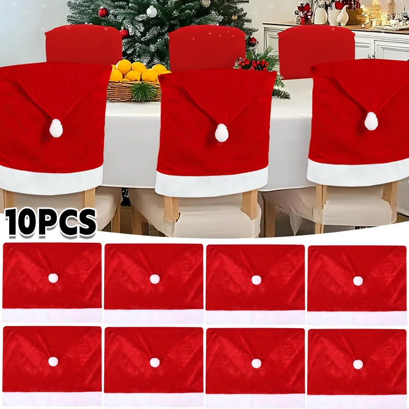 10/1pcs Red Non-woven Chair Back Cover Santa Hat Chair Cover Xmas Table Decoration Dining Chair Protector Home Party Supplies