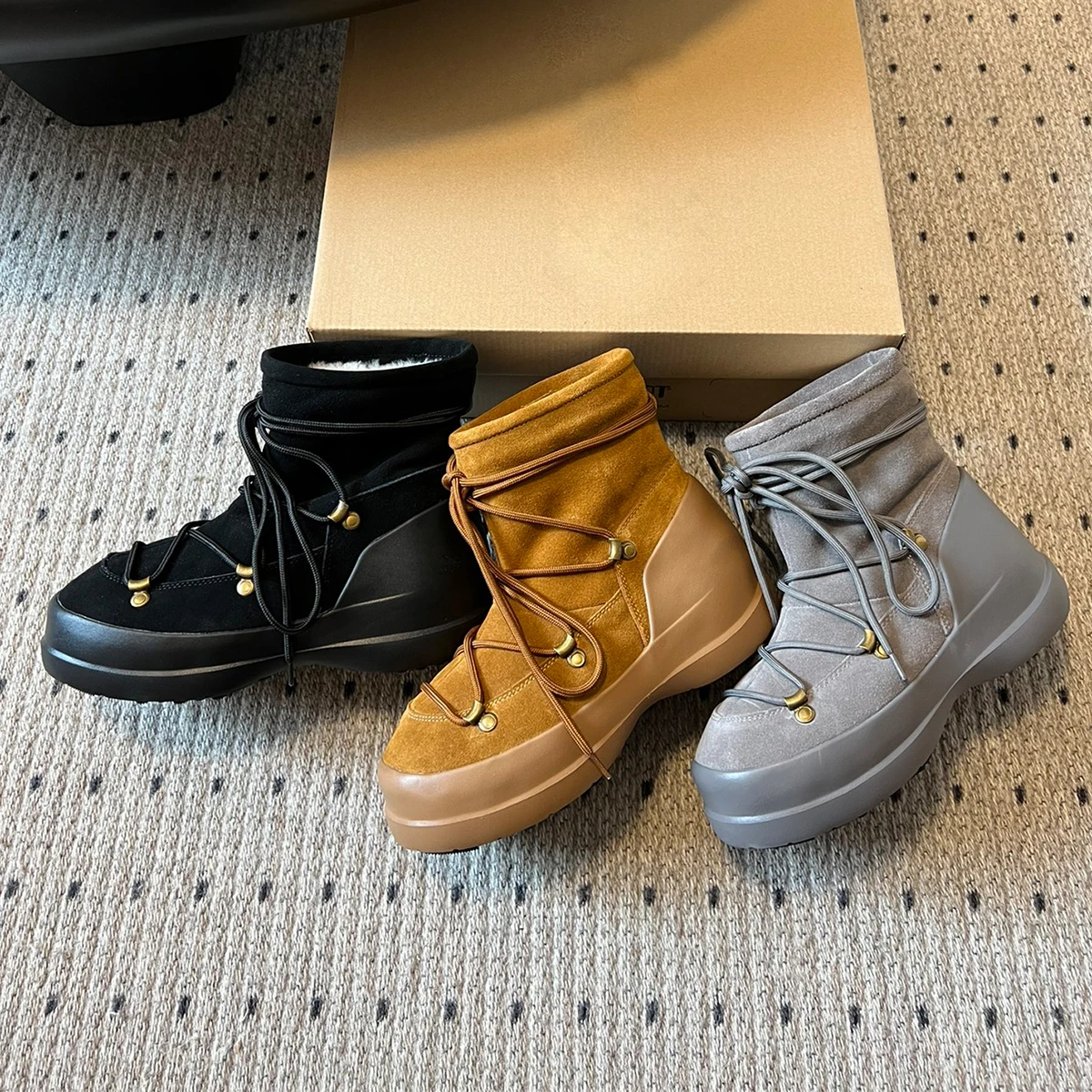 

NIGO Women's Autumn And Winter Fashionable Snow Boots Lace-up Warm Mid-calf Boots Temperament Chic Thick Bottom Shoes #NGSH1431