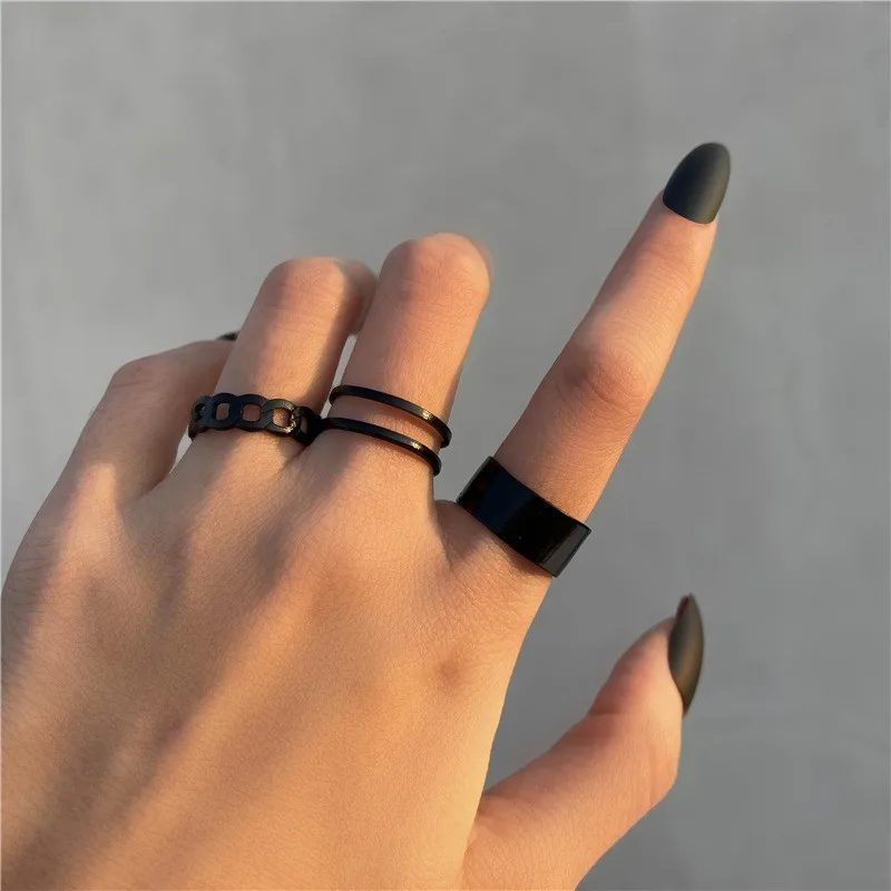 3 Piece Stainless Steel Korean Punk Women\'s Ring Set Jewelry Silver Color Geometric Chain Open Rings For Women 2024 Wholesale