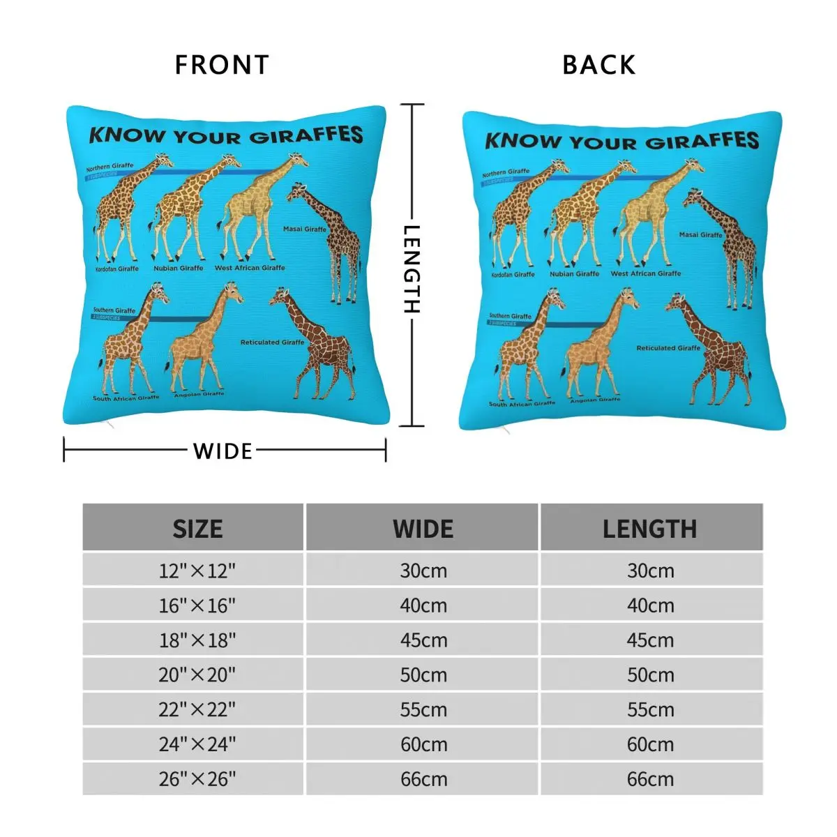 Know Your Giraffes Pillowcase Polyester Linen Velvet Printed Zip Decorative Home Cushion Cover