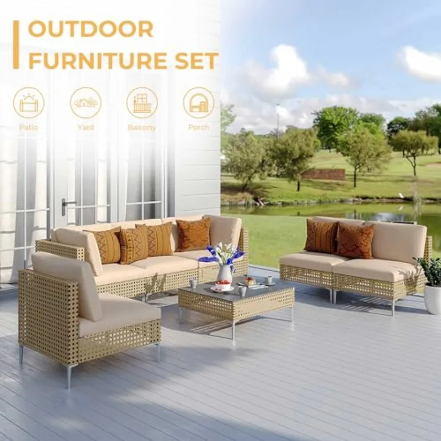 7-Piece Wicker Patio Furniture Set for Outdoor Sectional Sofa, All-Weather Resin Wicker in Gray, UV-Resistant and Rust-Proof
