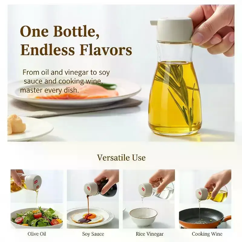 Clear Glass Sauce Bottle: 190ML Tight-Fitting Lid Dispensing Can For Oils Soy Sauce Seasoning