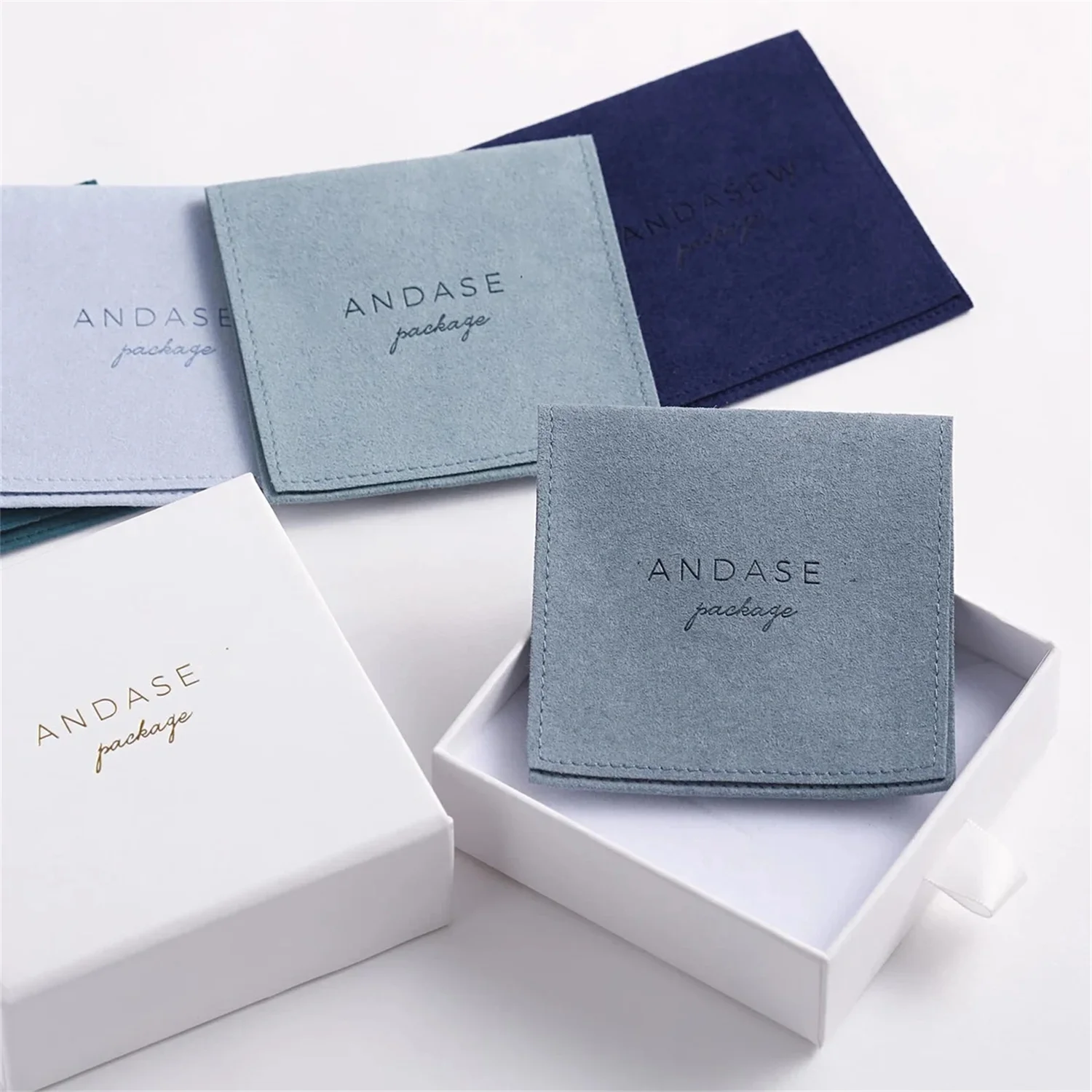 

50pcs Blue custom jewelry package supplies personalize logo pouch bag printed small mini necklace packaging bags wholesale
