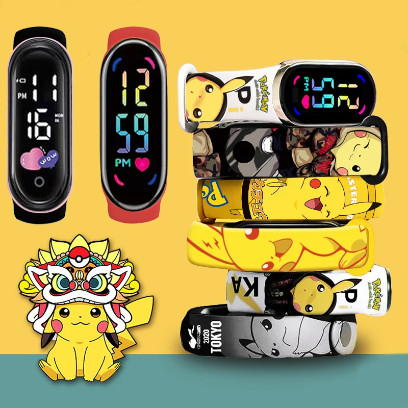 

Pokemon Strap LED Electronic Watch Fashion Colorful Bracelet Touch Waterproof Anime Character Pikachu Kid Digital Watches