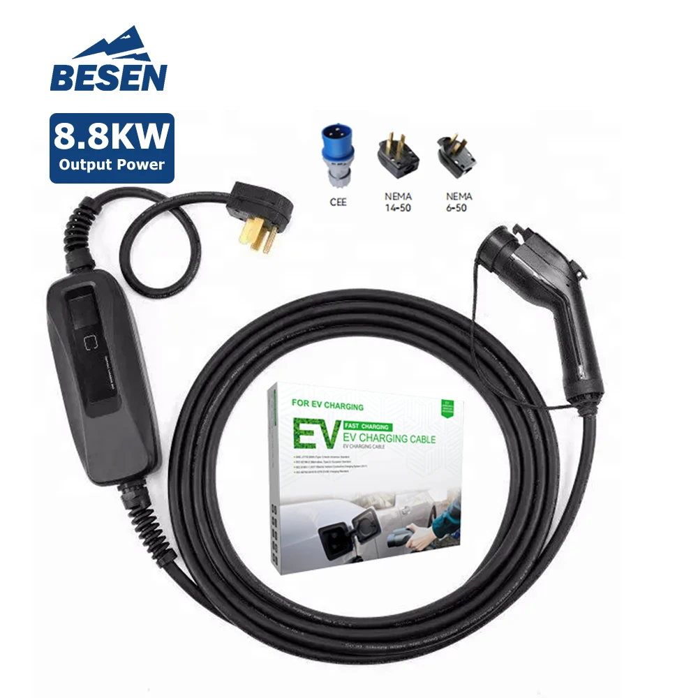 LCD 32A SAE J1772 شاحن سيارة كهربائية محمول EV شحن صندوق مع NEMA 14-50 #1