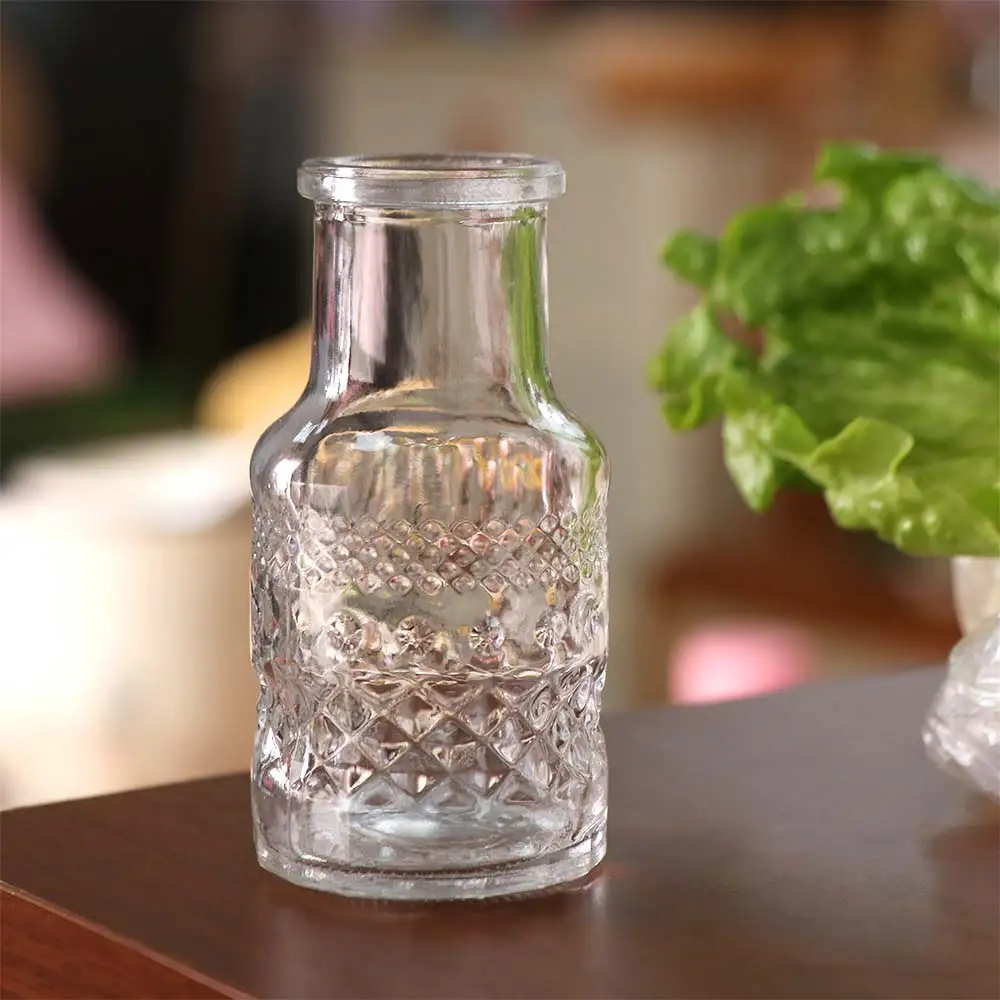 

10PCS/SET Fashion Retro Relief Mini Glass Vase European Style Crystal Clear Flower Vase Elegant Decorative Small Vase Set Office