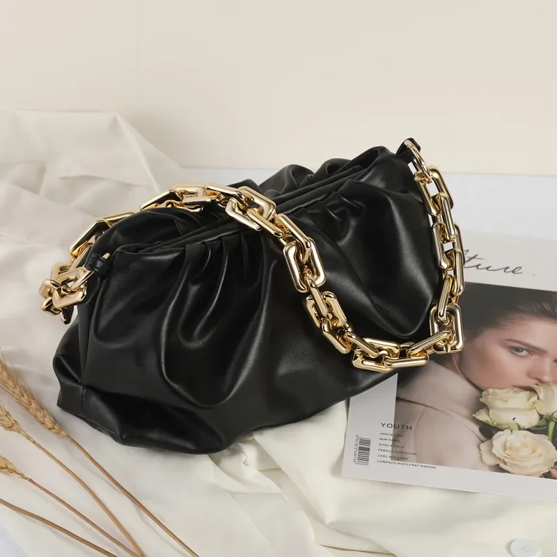 Solid Color Pleated Tote Bag Fashion High-quality Soft Leather PU Chain Handbags Designer Handbag Travel Shoulder Armpit Bag