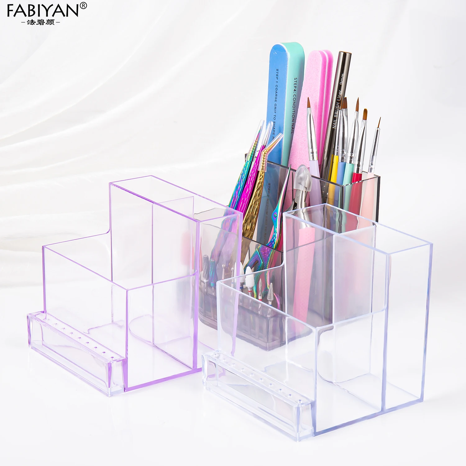Boîtes de rangement transparentes en acrylique ABS pour outils d'ongles, boîte de rangement pour perceuse à ongles, tête de polissage, vitrine, fournitures pour ongles