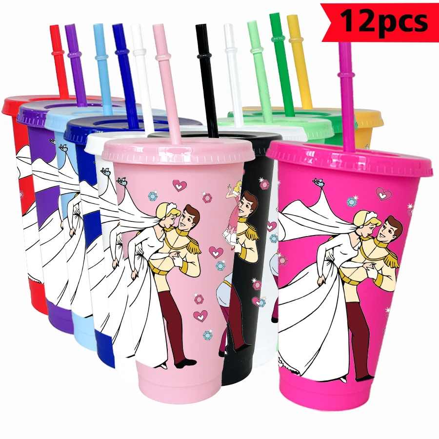

12Pcs/Pack Disney Cinderella Prince 26oz Colored Plastic Birthday Party Drinking Utensils Juice Coffee Mug