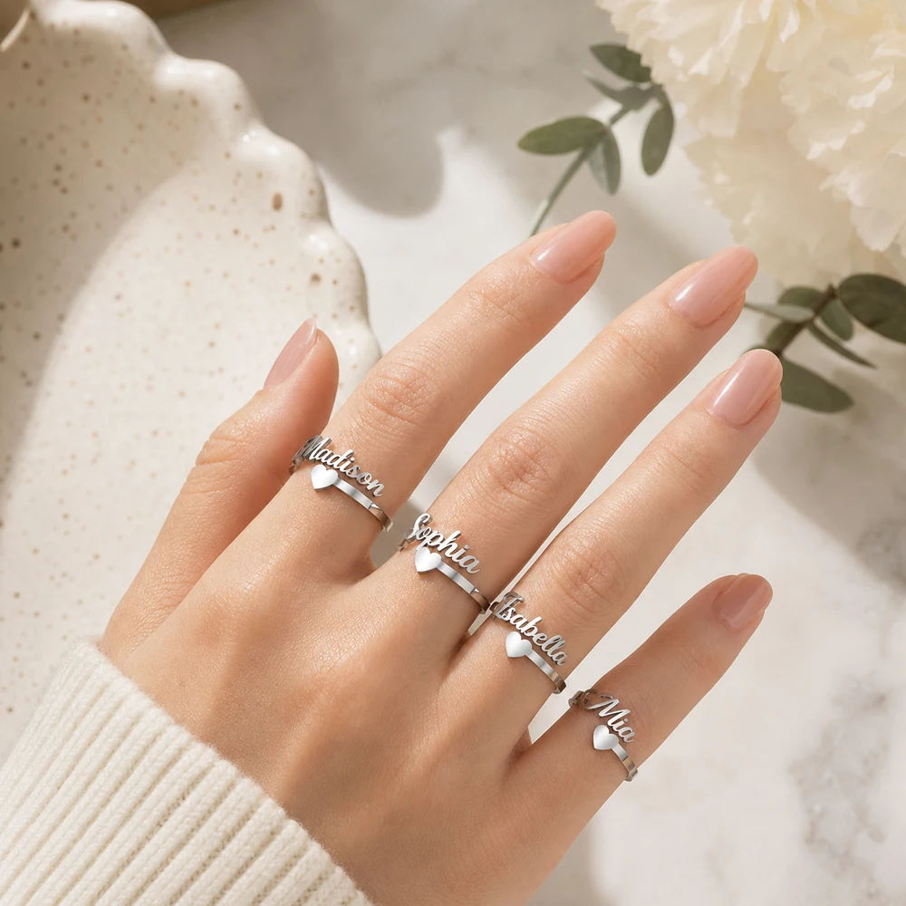 Custom Nameplate Ring 14 Different Styles Butterfly/Heart Symbol Ring Stainless Steel Personalized Name Ring Jewelry For Women