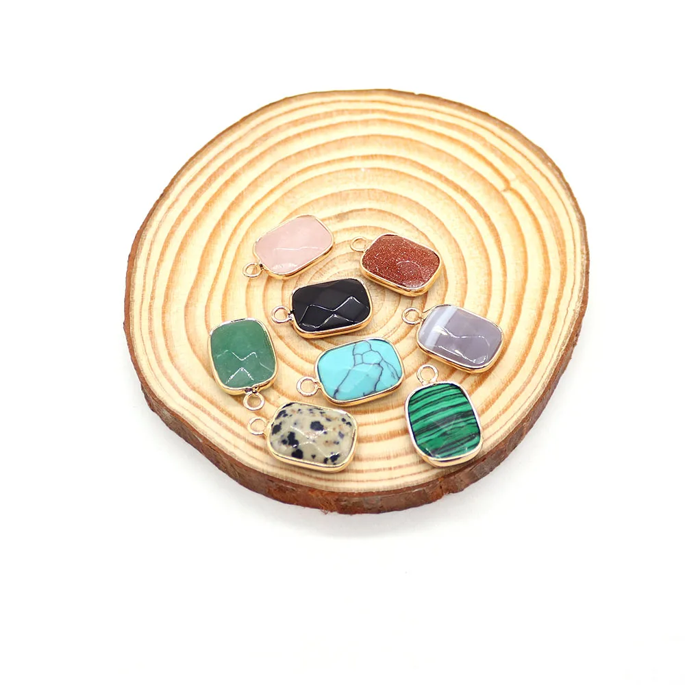 13x21mm Natural Stone Pendant Faceted Rectangle Blue Turquoise Dalmatian Jasper Jewelry Accessory for DIY Making Necklaces