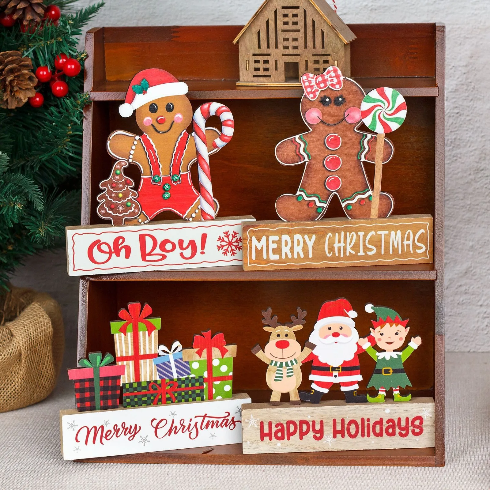 Wooden Christmas Gingerbread Man Santa Claus Elk Elf Ornament Xmas Pendants Merry Christma Deor 2024 Noel Natal Navidad Favor